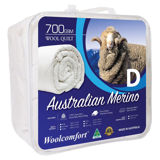 Double Size Australian Made Merino Wool Quilt 700gsm
