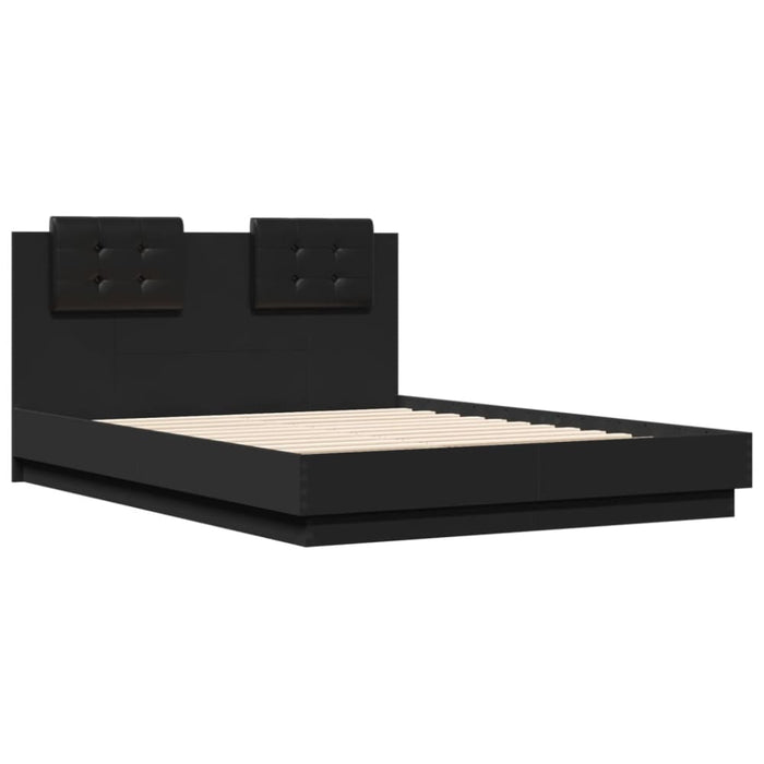 Double Size Bed Frame With Headboard Black 135x190 Cm