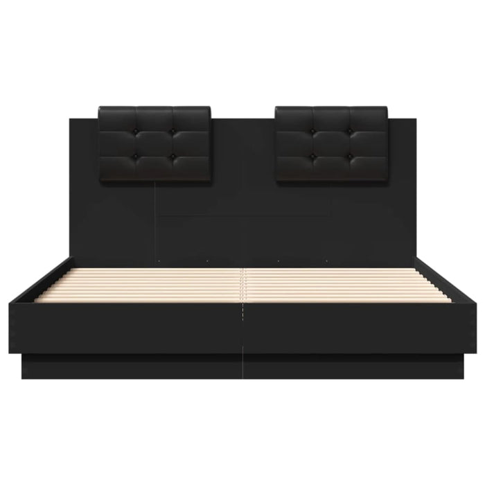 Double Size Bed Frame With Headboard Black 135x190 Cm