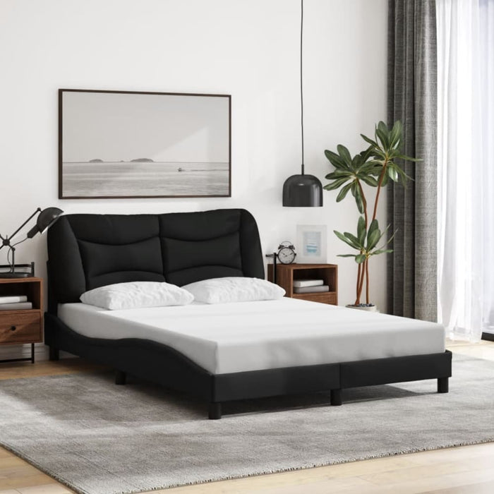 Double Size Bed Frame With Headboard Black 137x187 Cm