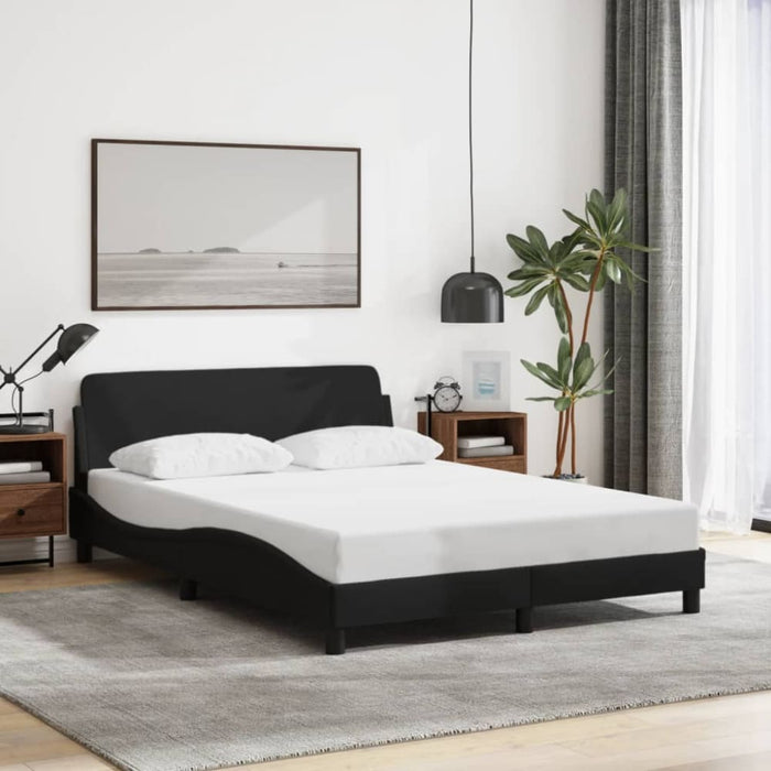 Double Size Bed Frame With Headboard Black 137x190 Cm
