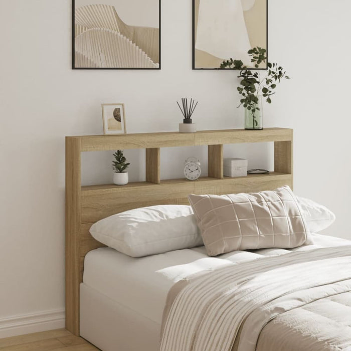Double Size Headboard Cabinet with Led Sonoma Oak