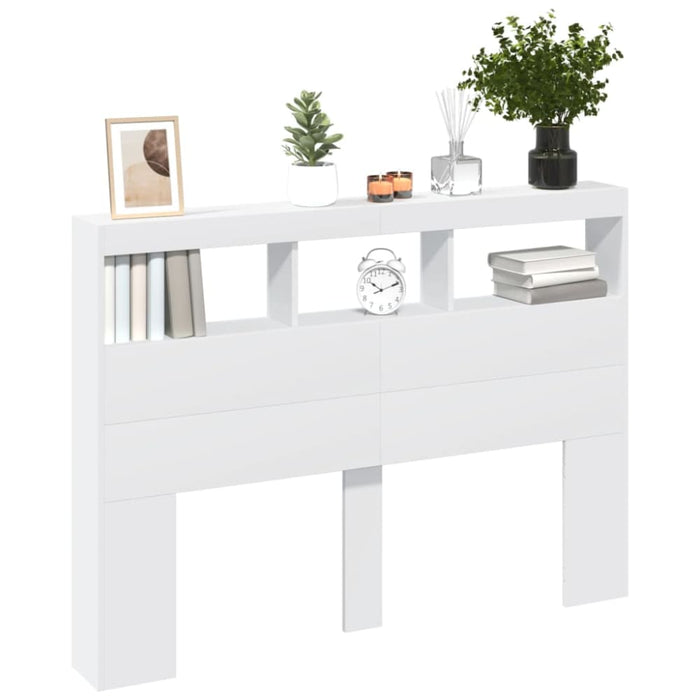 Double Size Headboard Cabinet with Led White 140x17x102 Cm