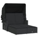 Double Sun Lounger with Canopy and Cushions Black Poly