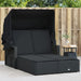 Double Sun Lounger with Canopy and Cushions Black Poly