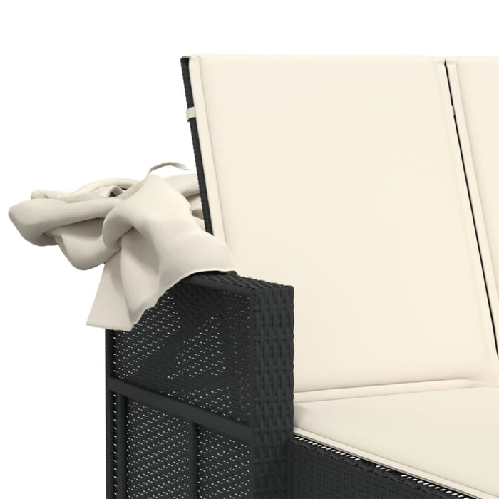 Double Sun Lounger with Canopy and Cushions Black Poly