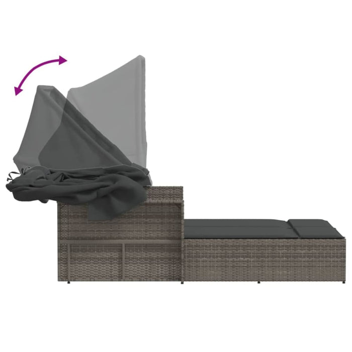 Double Sun Lounger With Canopy And Cushions Grey Poly
