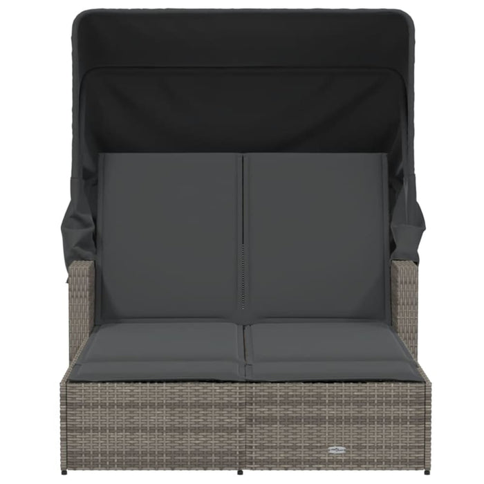 Double Sun Lounger With Canopy And Cushions Grey Poly