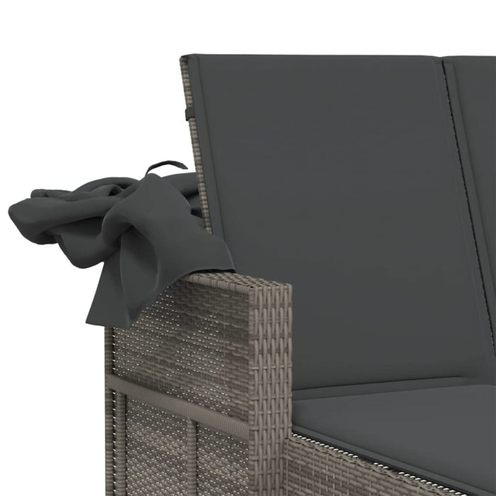 Double Sun Lounger With Canopy And Cushions Grey Poly