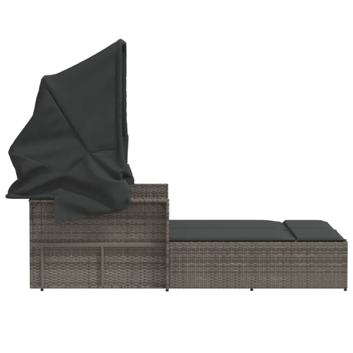 Double Sun Lounger With Canopy And Cushions Grey Poly