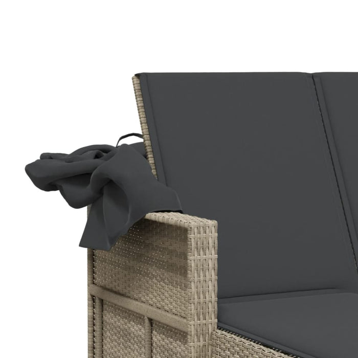 Double Sun Lounger with Canopy and Cushions Light Grey Poly