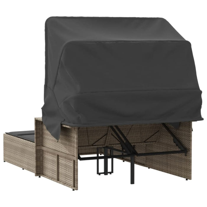 Double Sun Lounger with Canopy and Cushions Light Grey Poly