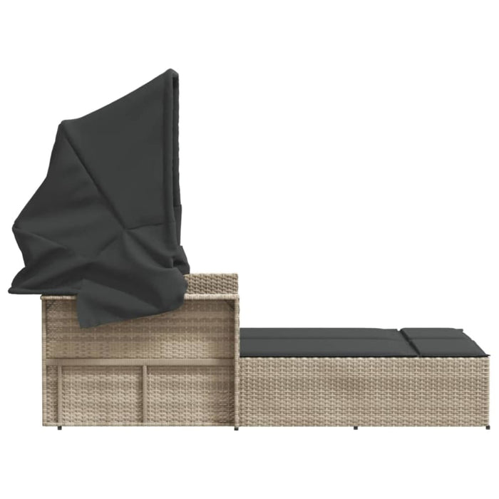 Double Sun Lounger with Canopy and Cushions Light Grey Poly