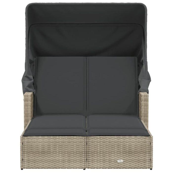Double Sun Lounger with Canopy and Cushions Light Grey Poly