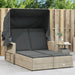 Double Sun Lounger with Canopy and Cushions Light Grey Poly