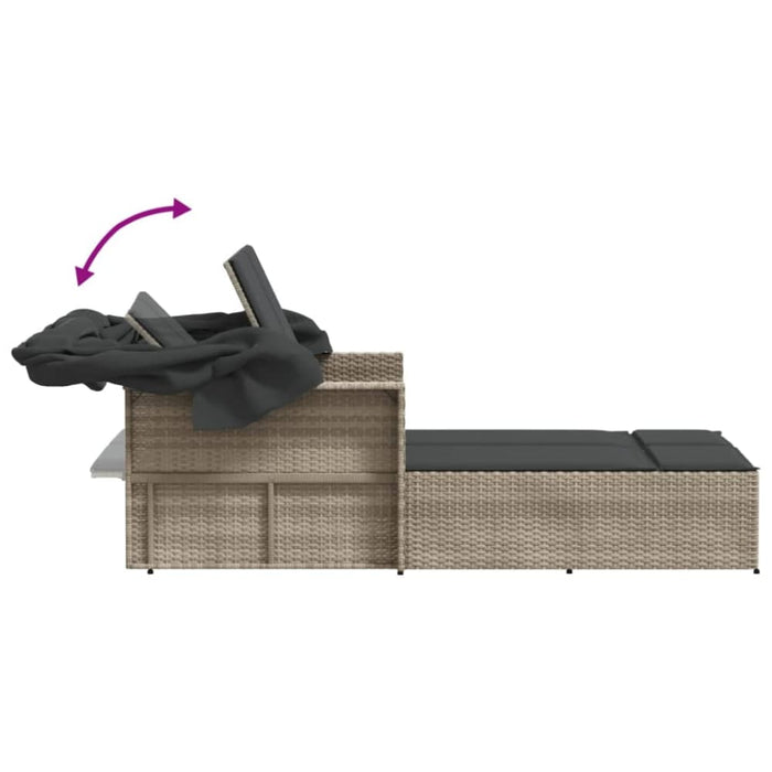 Double Sun Lounger with Canopy and Cushions Light Grey Poly