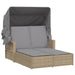Double Sun Lounger with Canopy and Cushions Mix Beige Poly