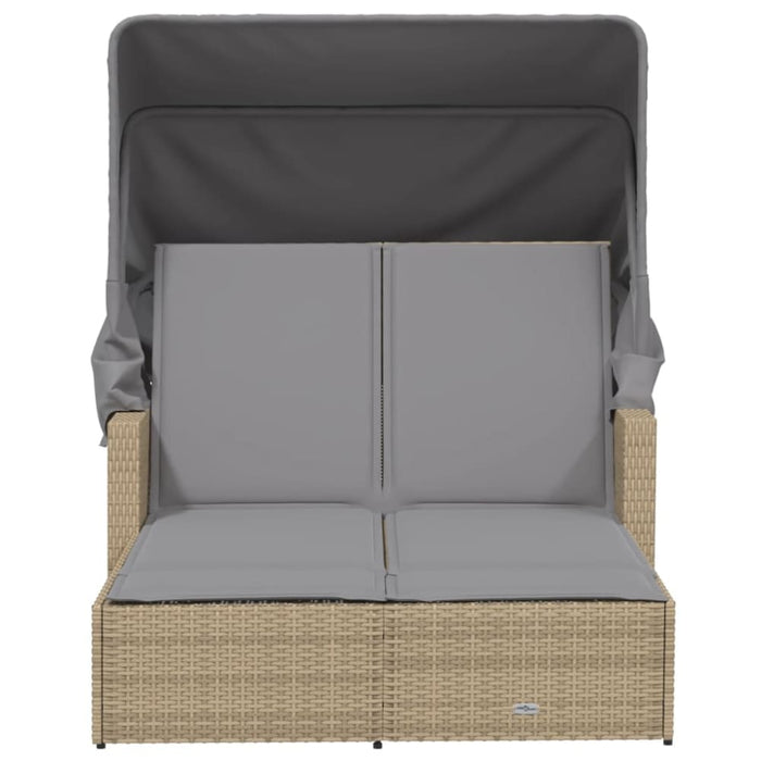 Double Sun Lounger With Canopy And Cushions Mix Beige Poly
