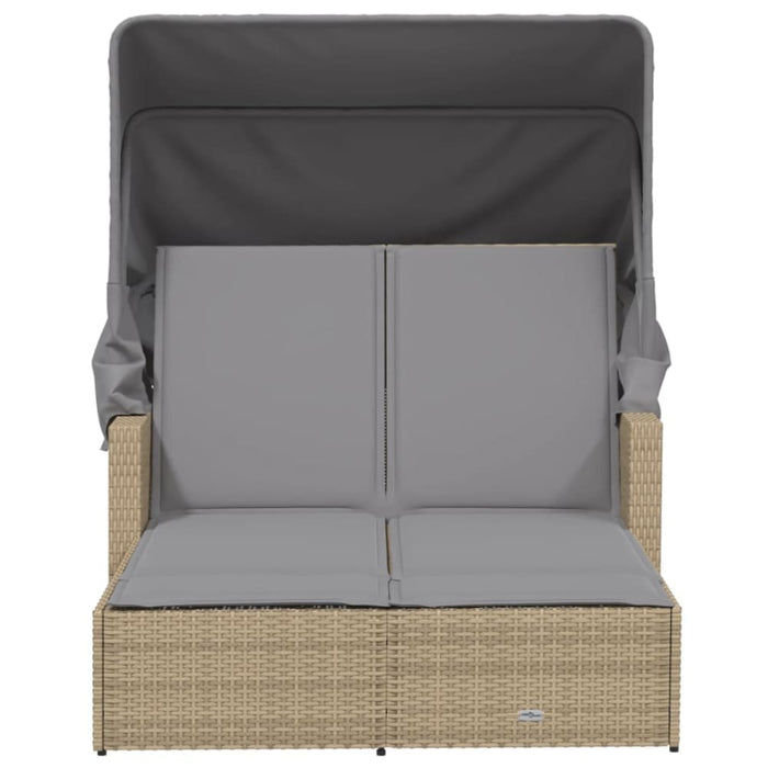 Double Sun Lounger with Canopy and Cushions Mix Beige Poly