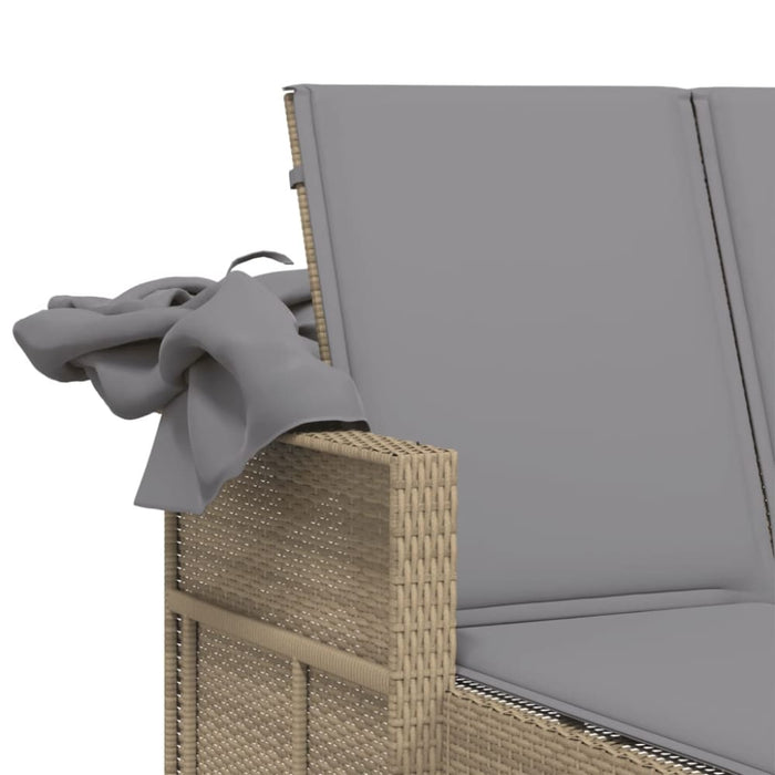 Double Sun Lounger with Canopy and Cushions Mix Beige Poly