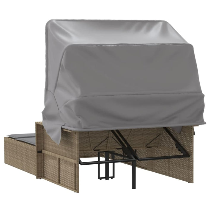 Double Sun Lounger with Canopy and Cushions Mix Beige Poly