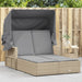 Double Sun Lounger with Canopy and Cushions Mix Beige Poly
