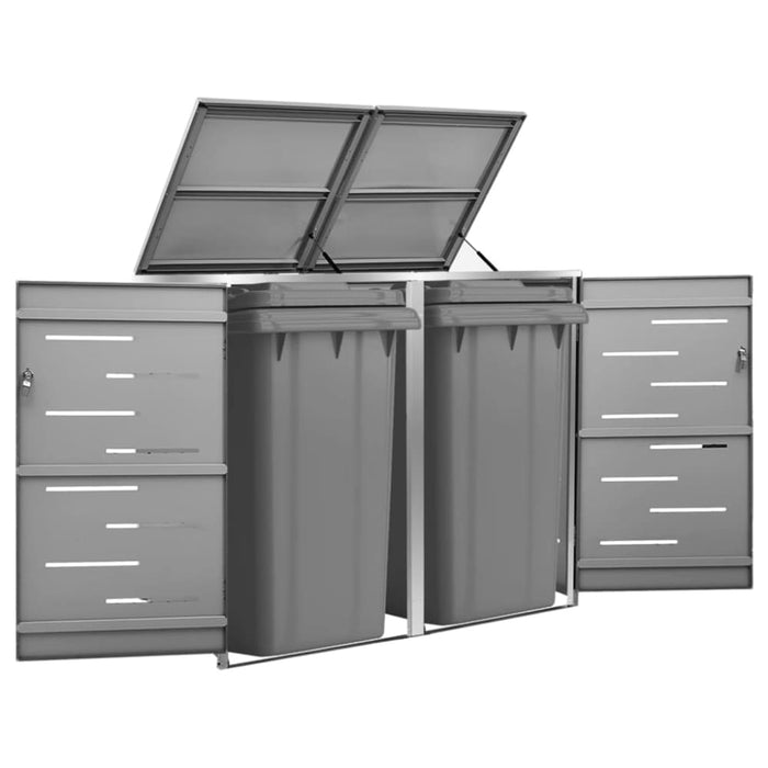 Double Wheelie Bin Shed 138x77.5x115.5 Cm Stainless Steel