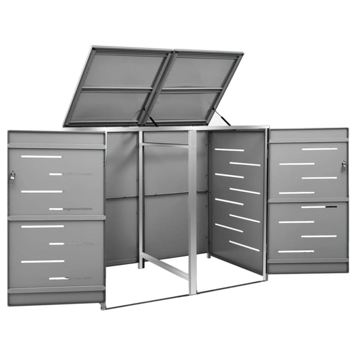 Double Wheelie Bin Shed 138x77.5x115.5 Cm Stainless Steel