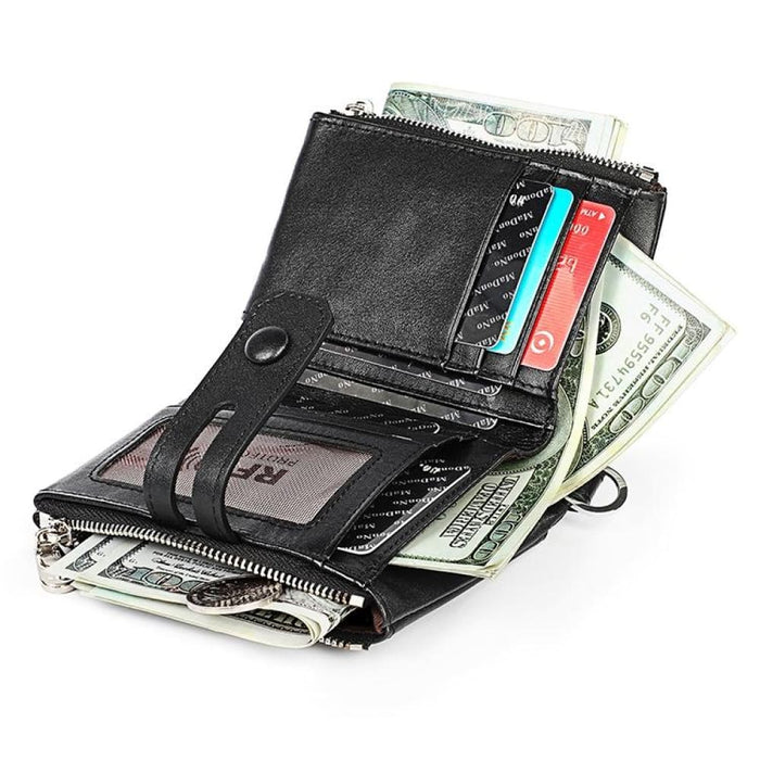 Double Zip Rfid Wallet For Men Retro Texture Anti Magnetic