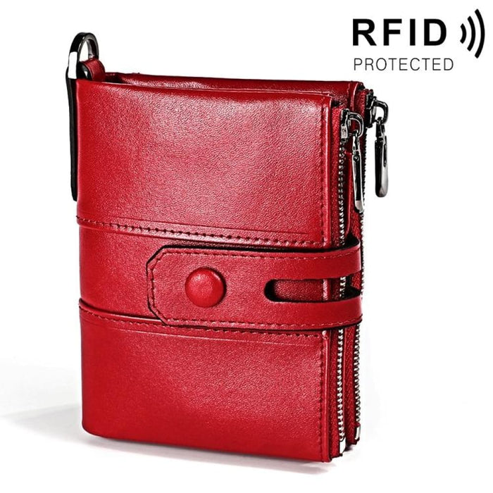 Double Zip Rfid Wallet For Men Retro Texture Anti Magnetic