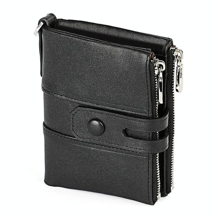 Double Zip Rfid Wallet For Men Retro Texture Anti Magnetic