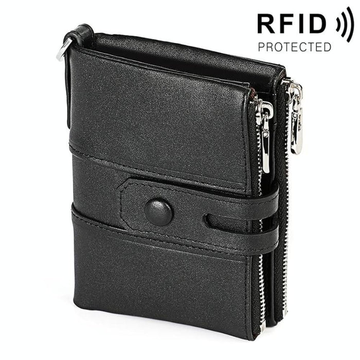 Double Zip Rfid Wallet For Men Retro Texture Anti Magnetic