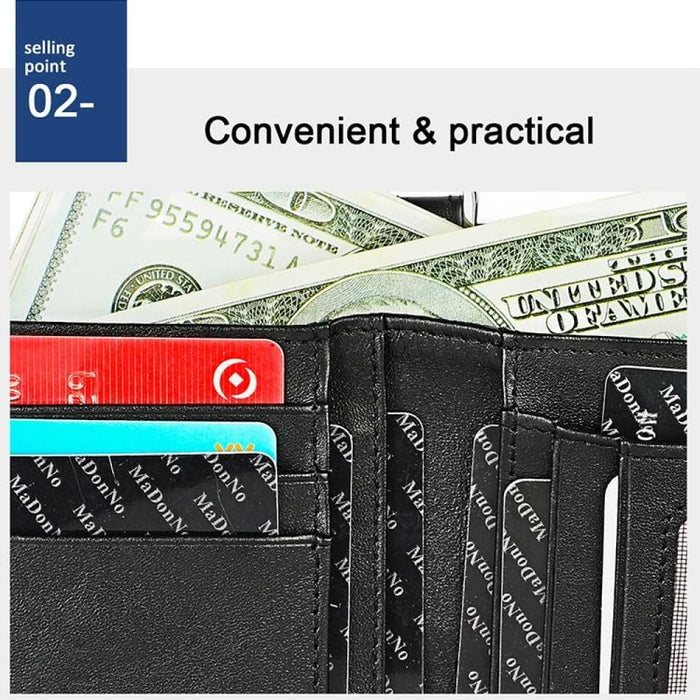 Double Zip Rfid Wallet For Men Retro Texture Anti Magnetic