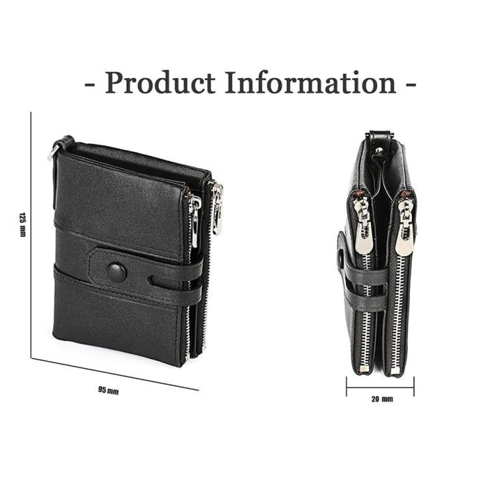 Double Zip Rfid Wallet For Men Retro Texture Anti Magnetic