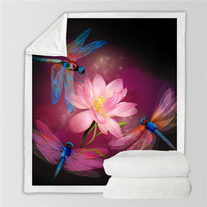 Dragonfly Mandala Sherpa Blanket Colourful Bedspread Boho