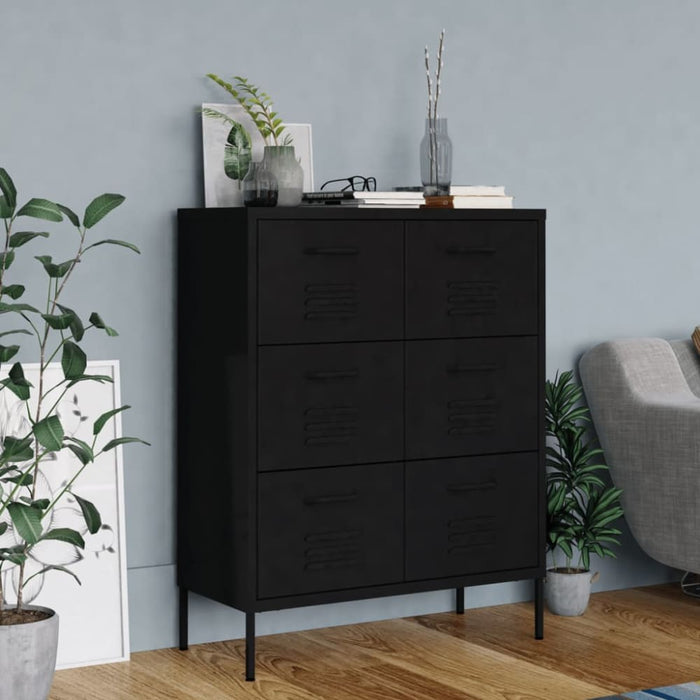 Drawer Cabinet Black 80x35x101.5 Cm Steel Ttlopo