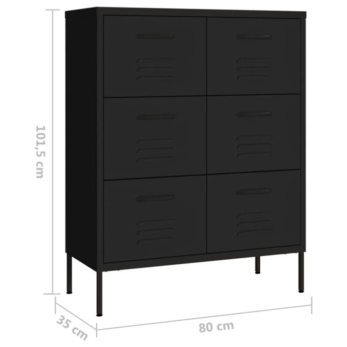 Drawer Cabinet Black 80x35x101.5 Cm Steel Ttlopo