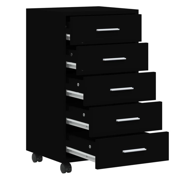 Drawer Cabinet with Castors Black Engineered Wood Taxlio