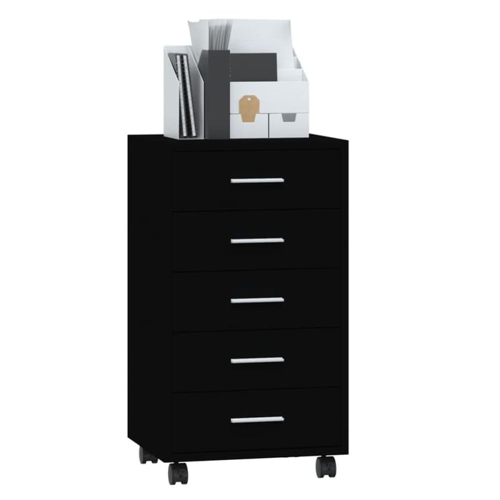 Drawer Cabinet with Castors Black Engineered Wood Taxlio