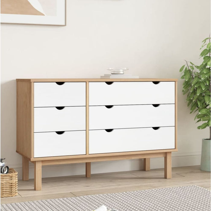 Drawer Cabinet Otta Brown & White 111x43x73.5 Cm Solid Wood