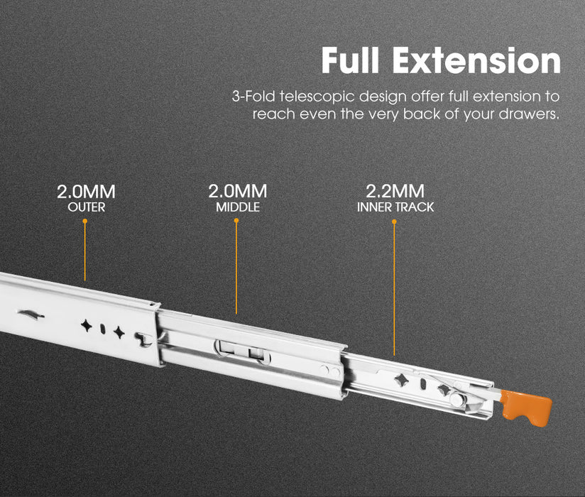 2X 125Kg Locking Drawer Slides / Runners 356Mm To 1016Mm Trailer Draw