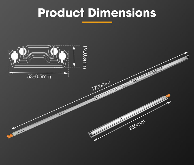 2X 125Kg Locking Drawer Slides / Runners 356Mm To 1016Mm Trailer Draw