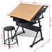 Two Drawers Tiltable Tabletop Drawing Table with Stool Xbbni