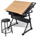 Two Drawers Tiltable Tabletop Drawing Table with Stool Xbbni