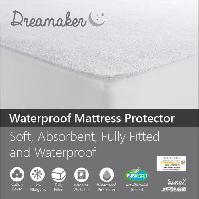 Dreamaker Waterproof Fitted Mattress Protector King Single