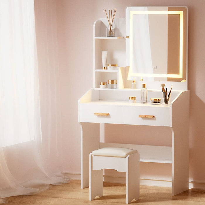 Dressing Table Led Makeup Mirror Stool Set Vanity Desk White