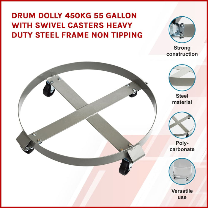 Drum Dolly 450kg 55 Gallon w Swivel Casters Heavy Duty
