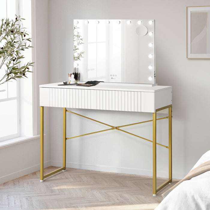 Dressing Table Led Makeup Mirror 2 Drawers Vanity Desk White