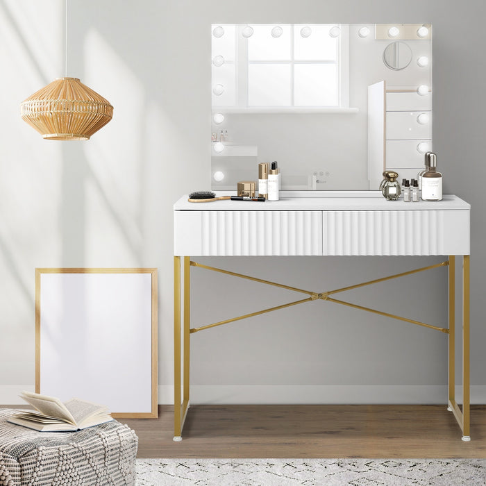 Dressing Table Led Makeup Mirror 2 Drawers Vanity Desk White