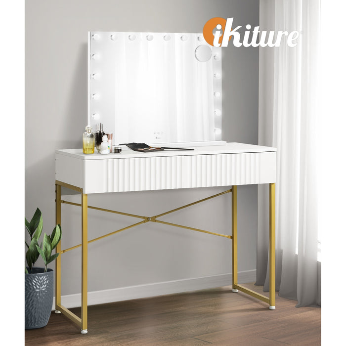 Dressing Table Led Makeup Mirror 2 Drawers Vanity Desk White